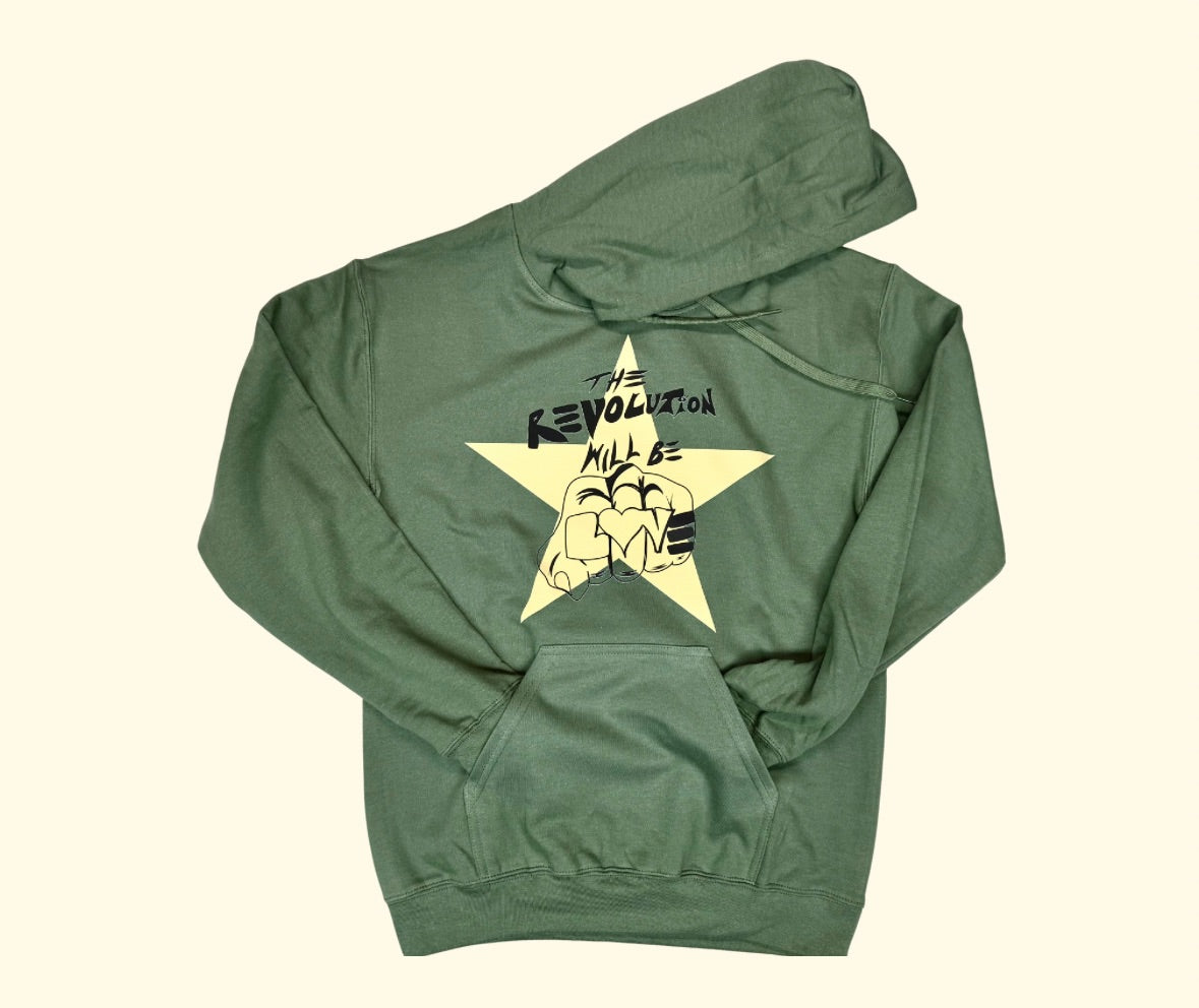 The Revolution Will Be Love army green hoodie